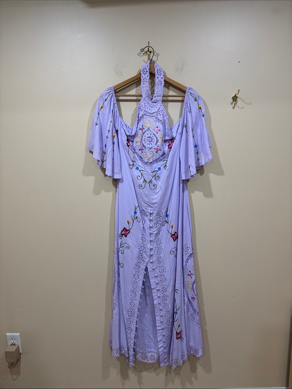 Fillyboo love In The First Lavender Embroidered Halter Maxi Dress Size Large